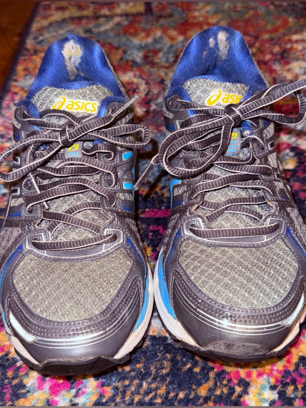 Asics Gray and Blue Athletic Running Shoes
